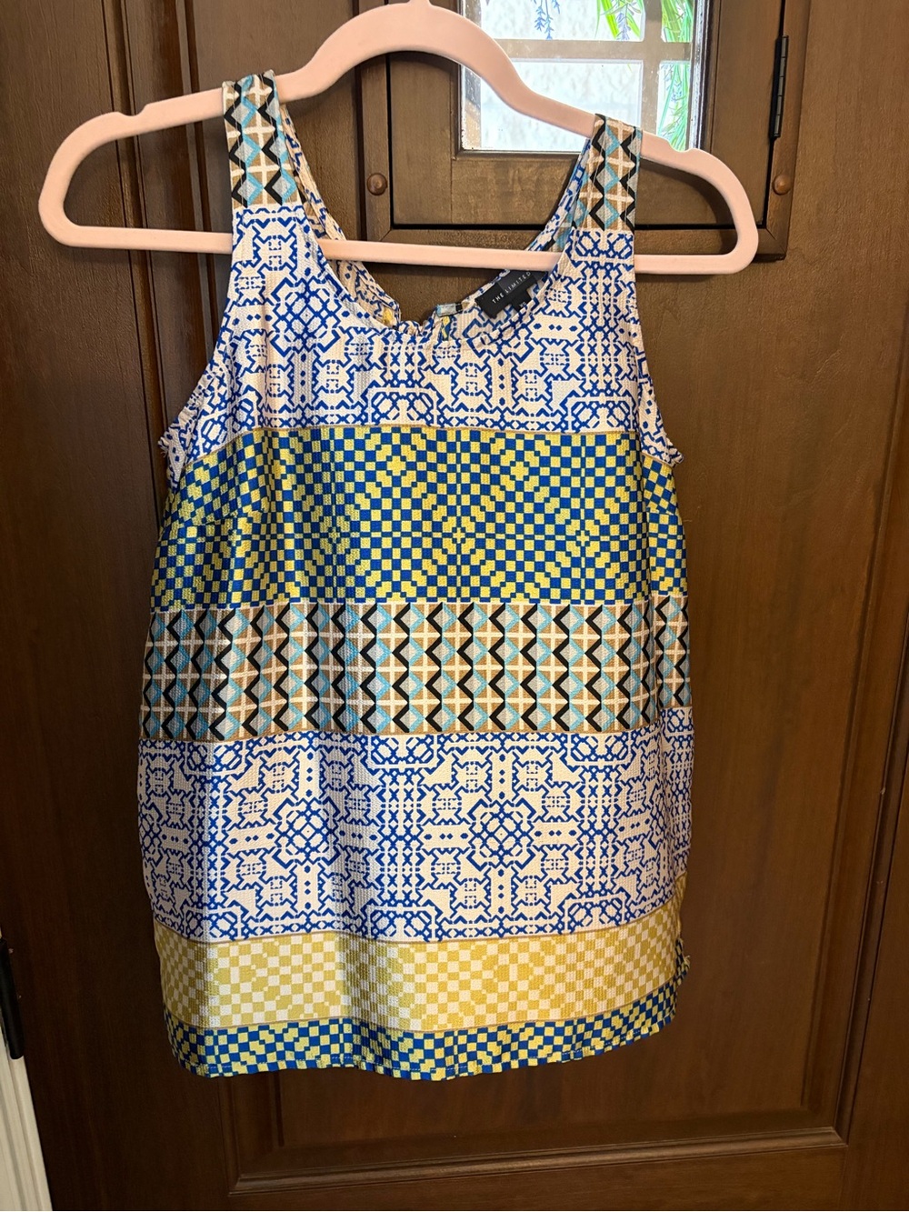The Limited Blue and Yellow Patterned Dressy Sleeveless Top